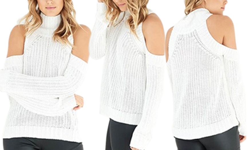 Image 3: Cold Shoulder Chunky Knit Jumper 