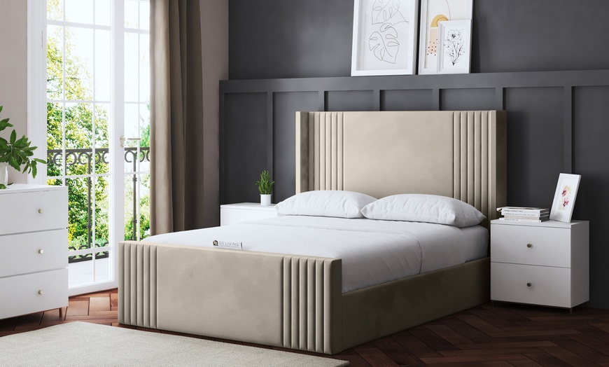 Image 1: Elara Wing Panel Ottoman Bed With Optional Mattress