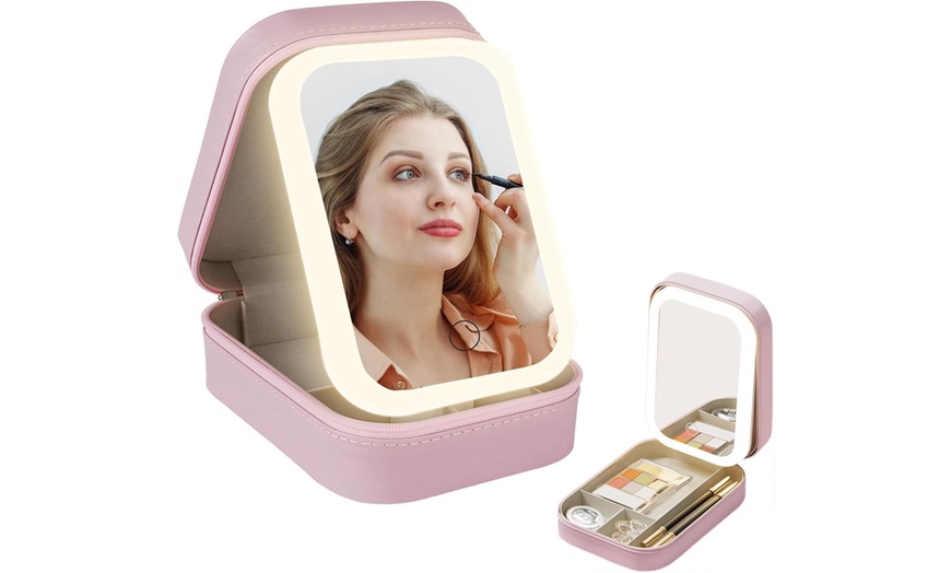 Image 2: Travel Makeup Bag with LED Mirror