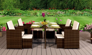 Nine-Piece Rattan-Effect Cube Dining Set with an Optional Cover