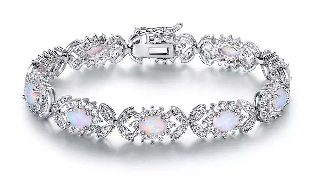 Peermont 18K White Gold Plated Fire Opal Butterfly Tennis Bracelet - Primary Image