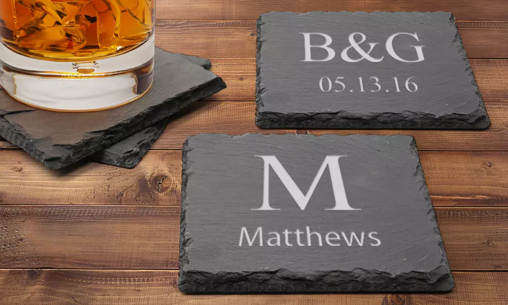 Personalized Square Slate Coasters from Monogram Online (Set of 2 or 4) (Up to 83% Off) - Primary Image