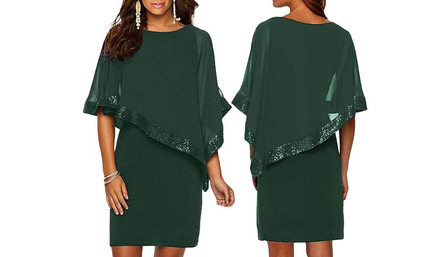 Image 3: Sequin Poncho Overlay Dress