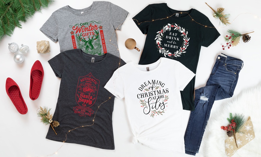 Image 1: Instant Message: Women's Rustic Christmas Tees. Plus Sizes Available.