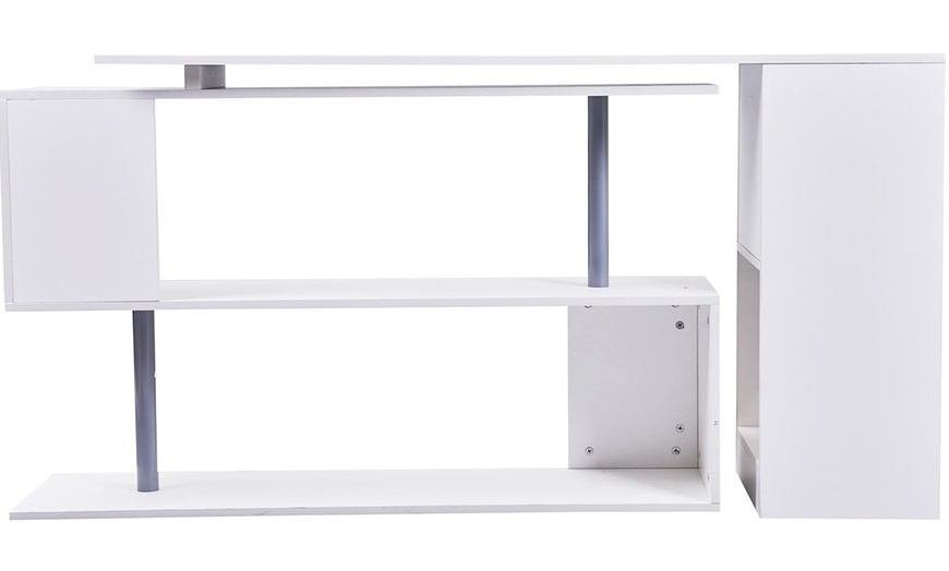 Image 6: Homcom L-Shaped Desk with 360° Rotating Storage Shelves