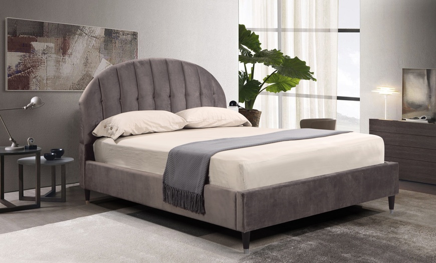 Image 1: Velvet Upholstered Bed