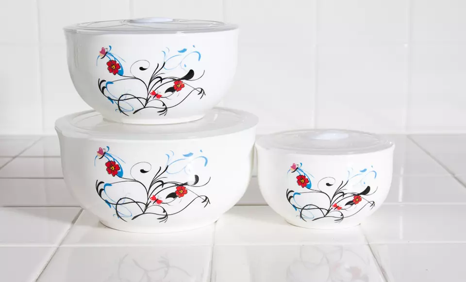 Ceramic Bowl Set with Microwave Vent Lids (6-Piece) - Second Medium