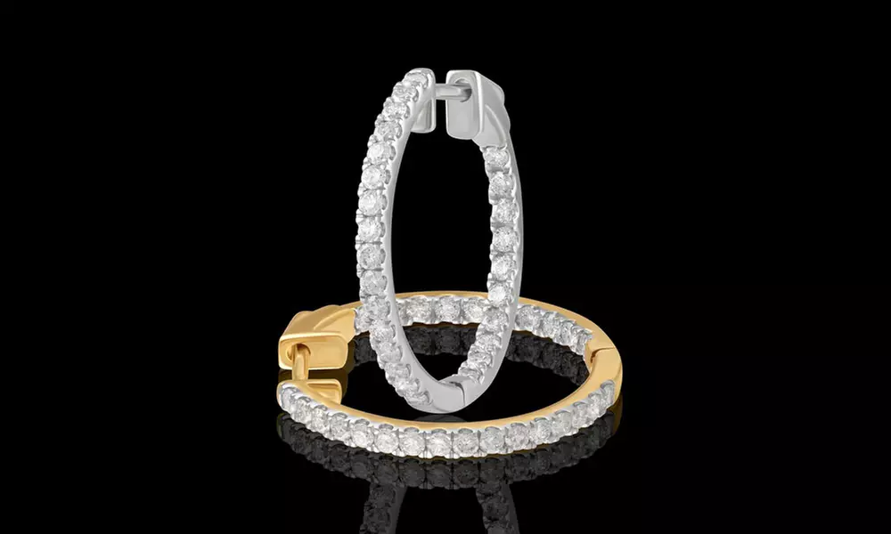1/4 - 2.00 CTTW Inside-Out Diamond Hoop Earring in 14K Gold by DiamondMuse - Primary Image