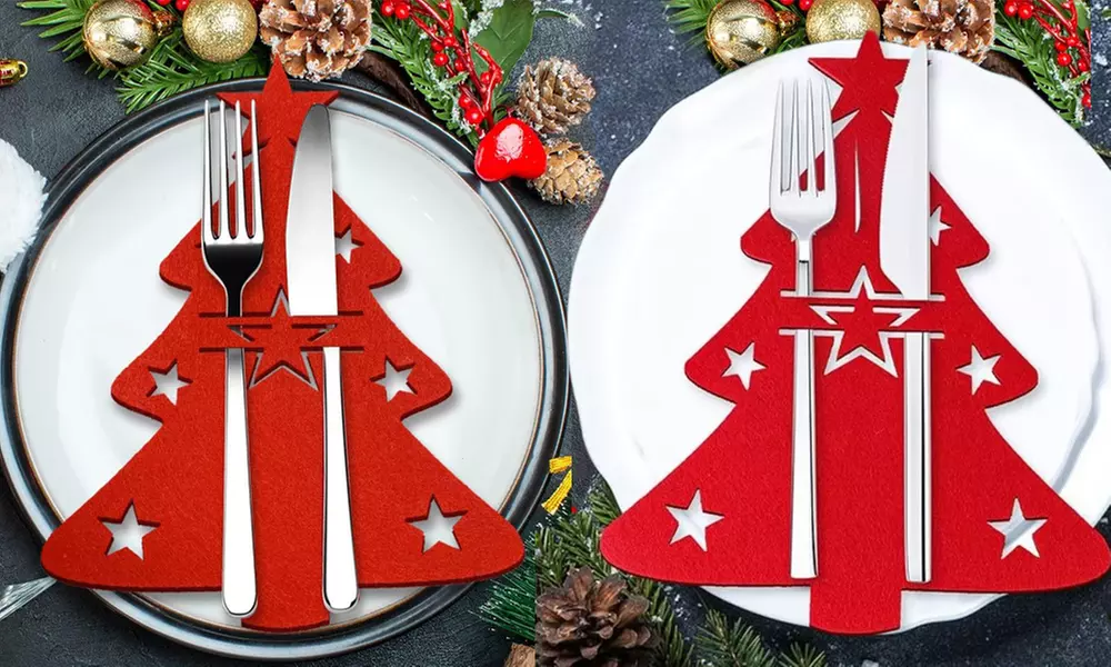 Portacubiertos de 12 o 18 piezas en forma de árbol de Navidad - Primary Image