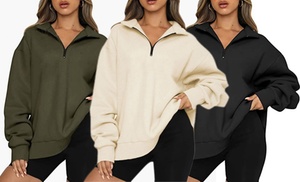 Womens Half Zip Casual Pullover Sweatshirt