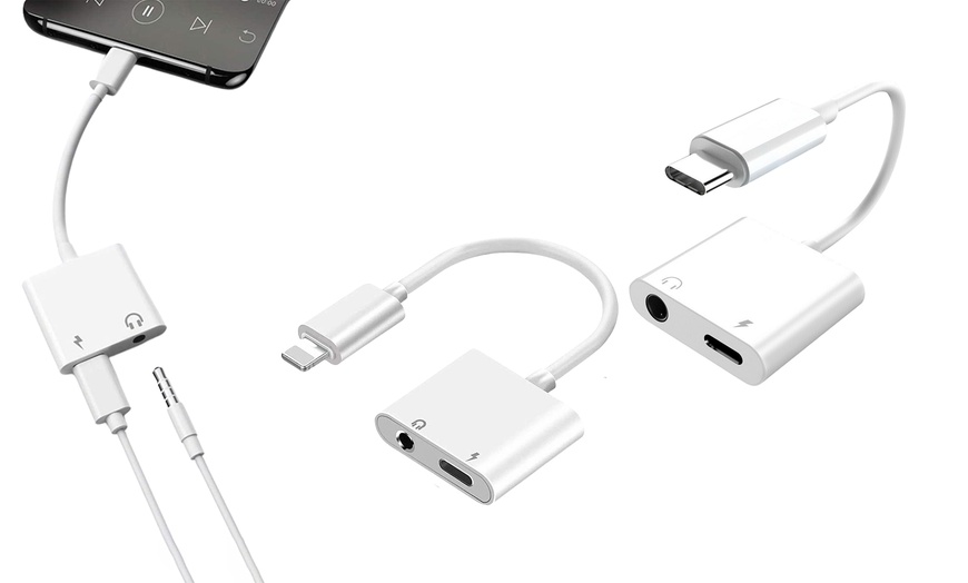 Image 1: USB Headphone Jack Audio Dongle and Charging Port