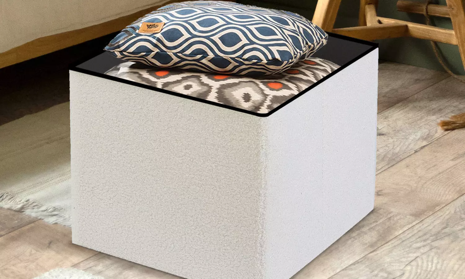 Teddy Boucle Storage Ottoman or Foldable Cube Footstool
