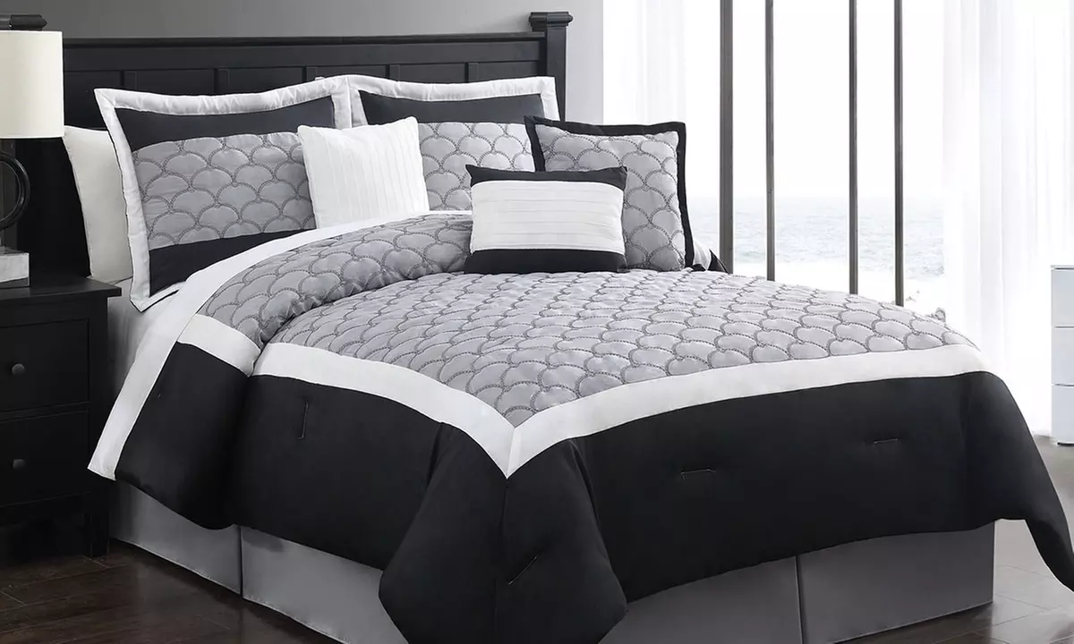 Boldly Black and White Embroidered Comforter Set (7-Piece) - Primary Image