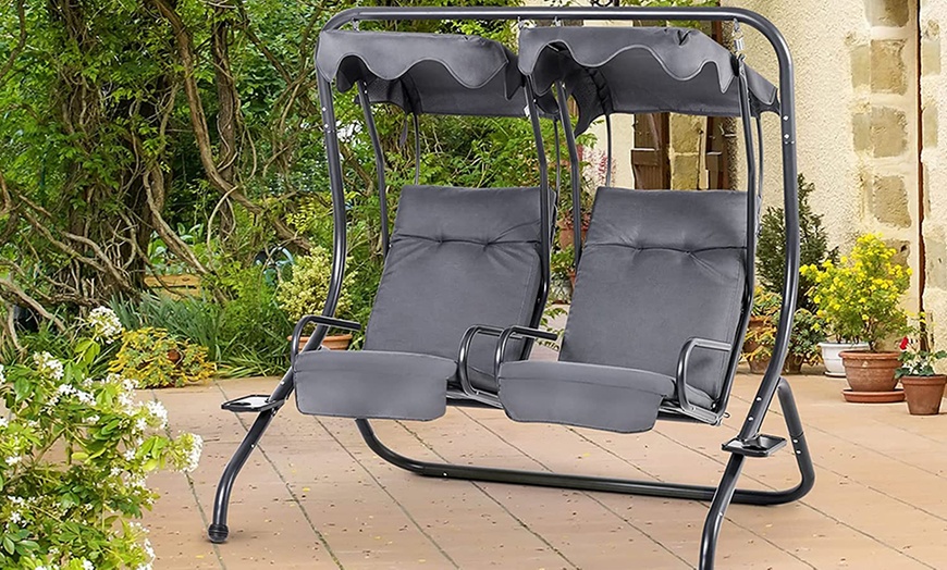 Image 11: Outsunny Twin Single Seat Swing Chair with Canopy