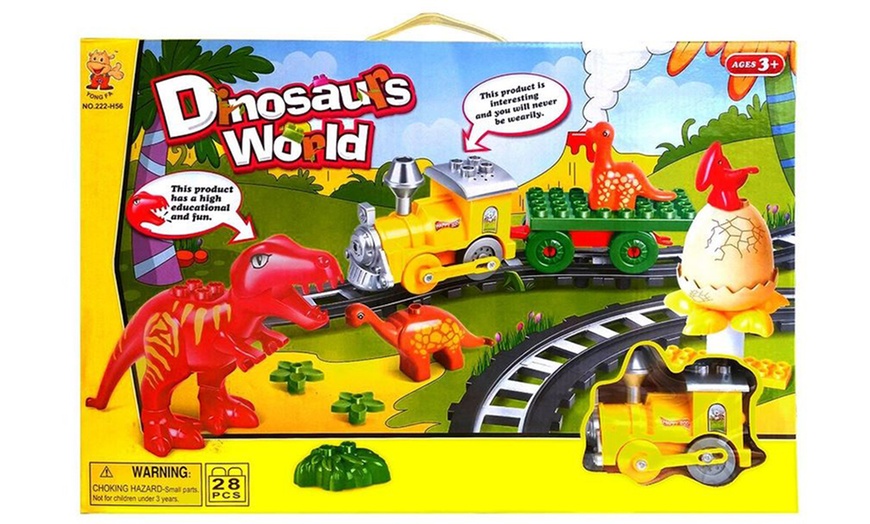 Image 2: Dinosaur World Brick Train Set