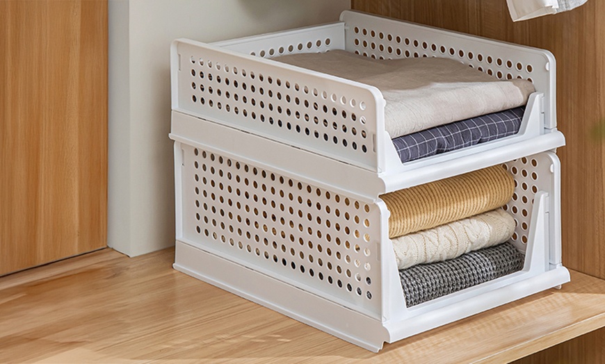 Image 2: Foldable Stackable Drawer Storage Basket