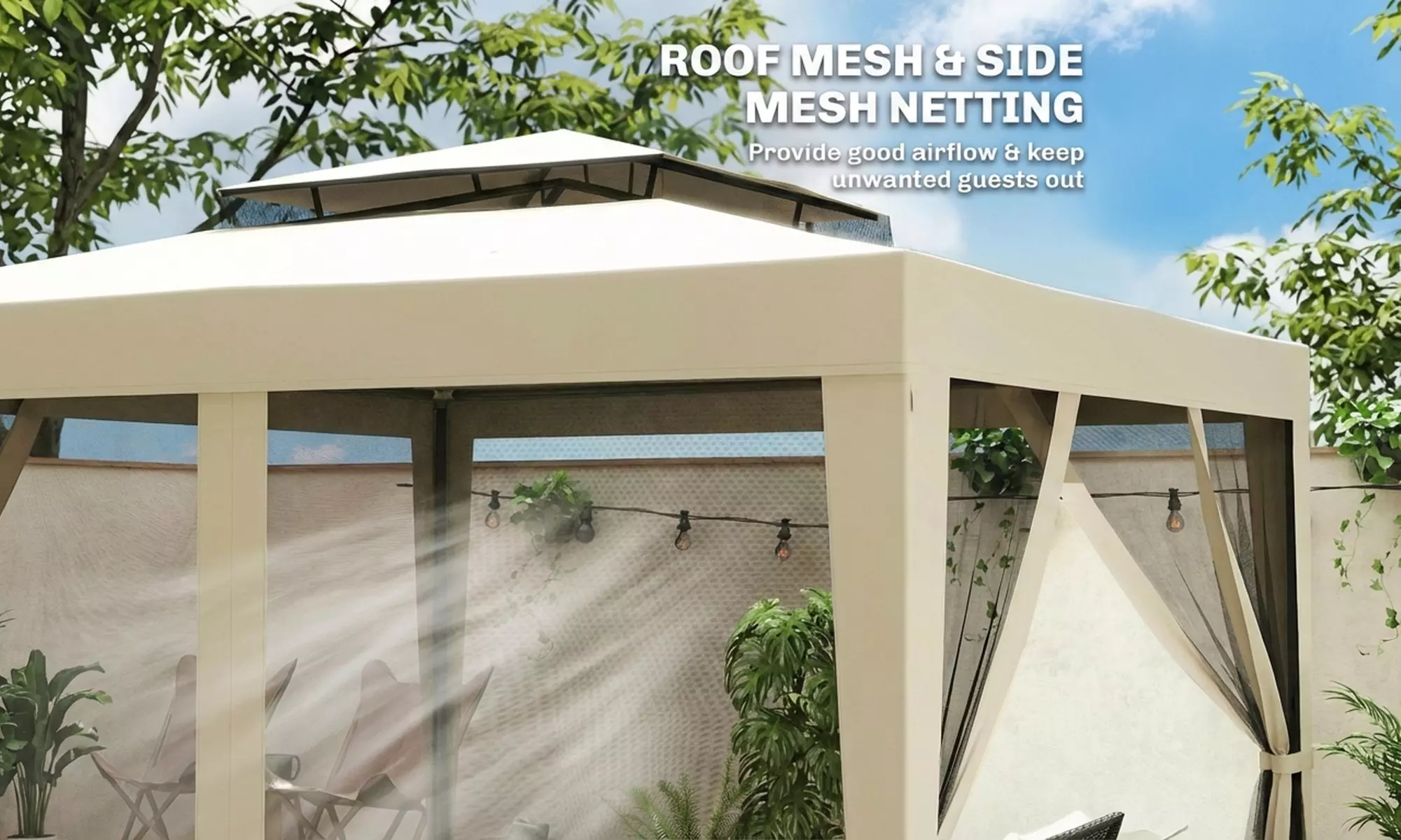 Outsunny 3 x 3m Party Gazebo with Mesh Sidewalls and Vented Roof