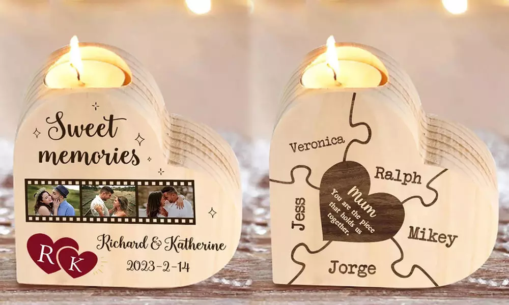 Personalisierbarer Teelichhalter aus Holz im Design nach Wahl