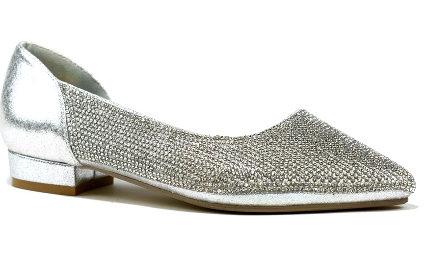 Image 6: Women's Slip-On Round Toe Crystal Diamante Shoes