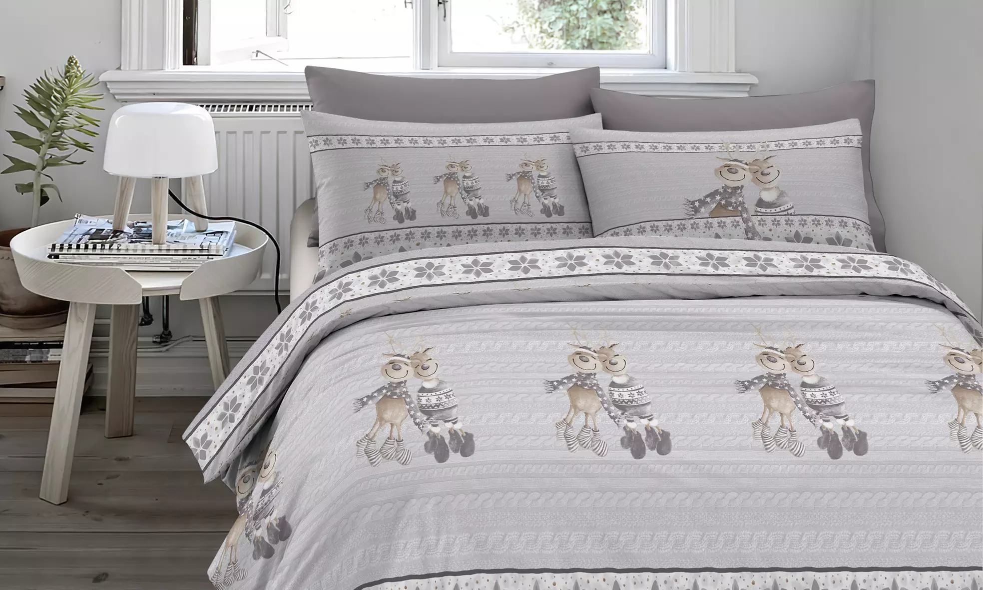 Flanell-Bettwäsche-Set mit winterlichem Motiv