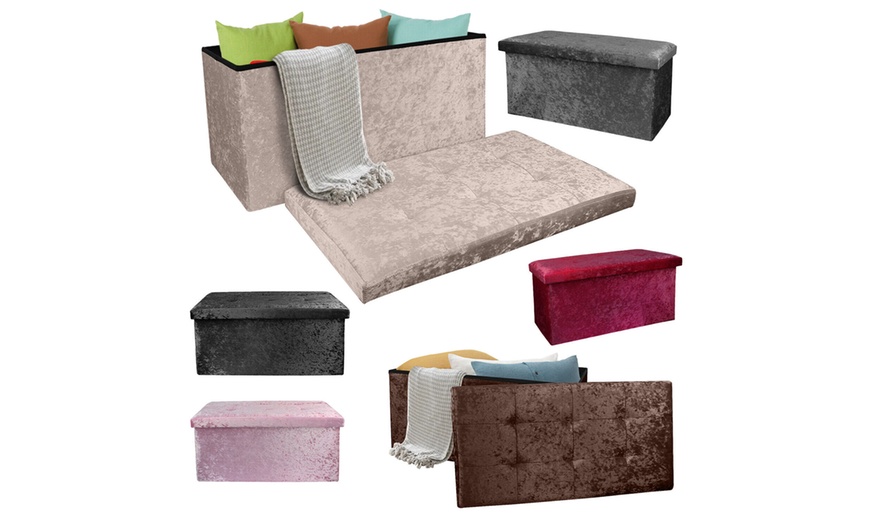 Image 2: Crushed Velvet Folding Storage Ottoman - Double Size