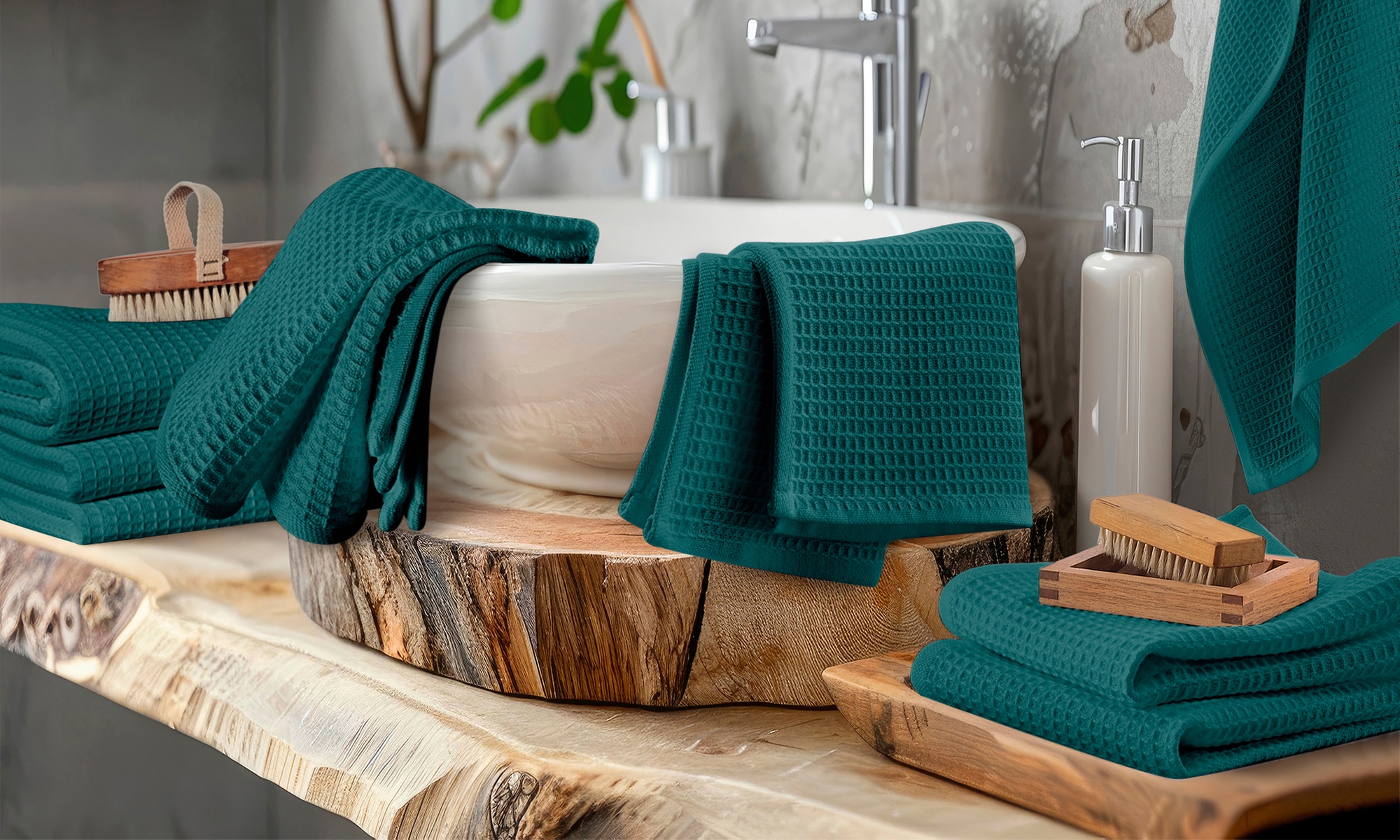 Lot de 5 serviettes en coton nid d'abeille