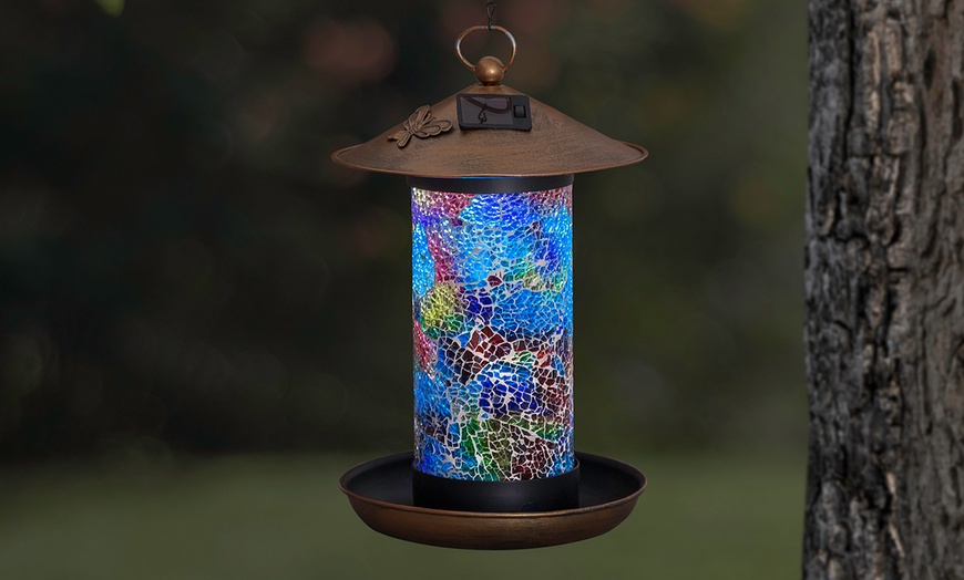 Image 1: LED Solar Hanging Bird Feeder