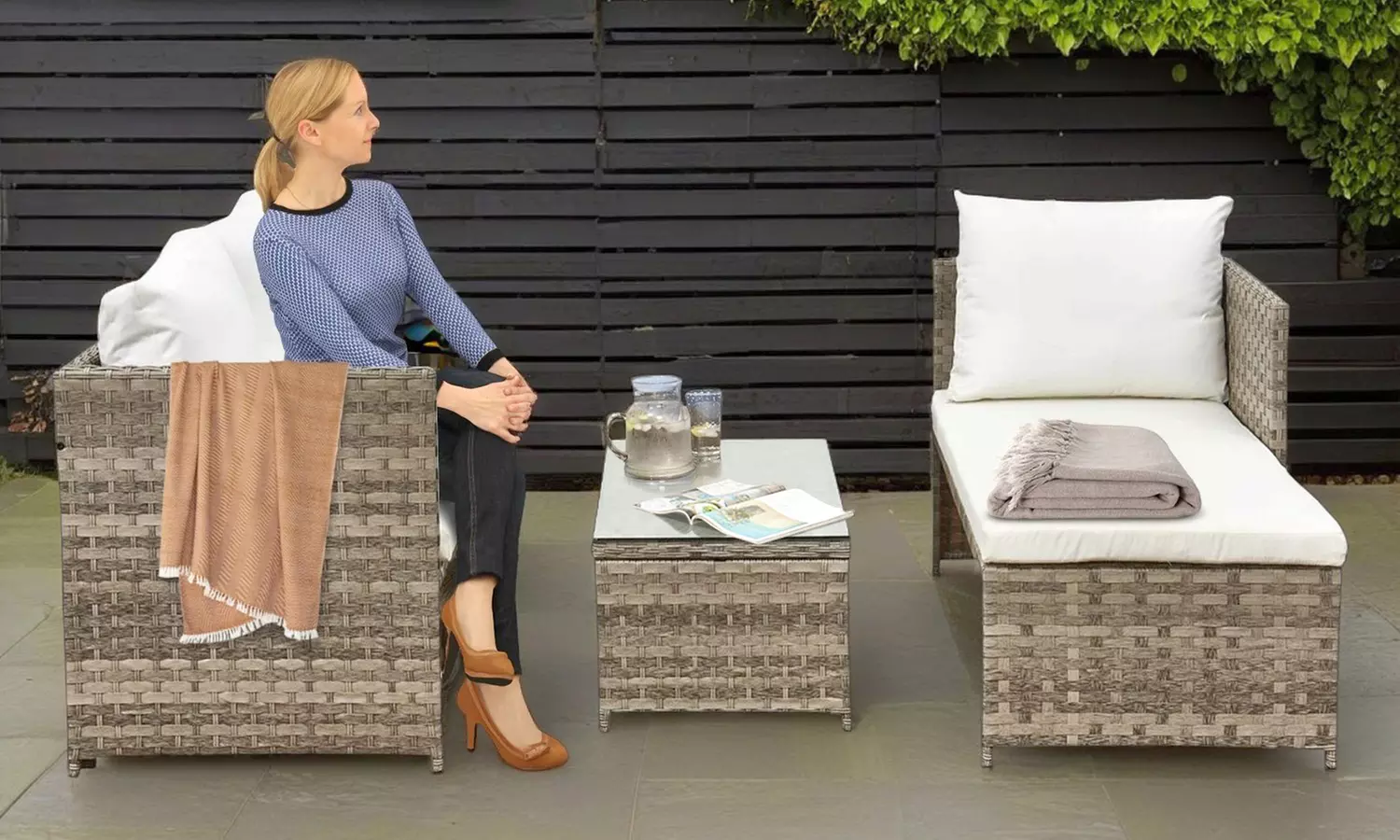 Florence 3-Seater L-Shaped Garden Corner Sofa Set with Table