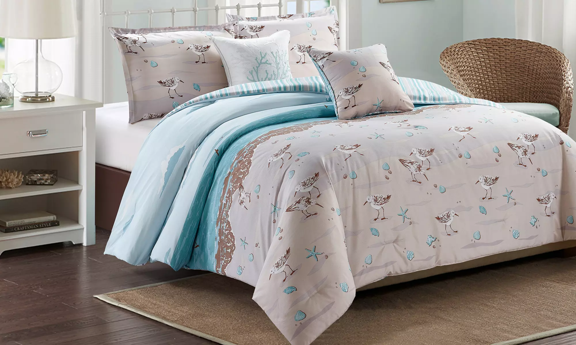 Sandpiper Coastal Quilt, Duvet Cover, or Comforter Bedding Set (2-, 3-, or 5-Piece) - Primary Image