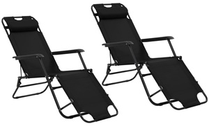 Two Black Folding Sun Loungers