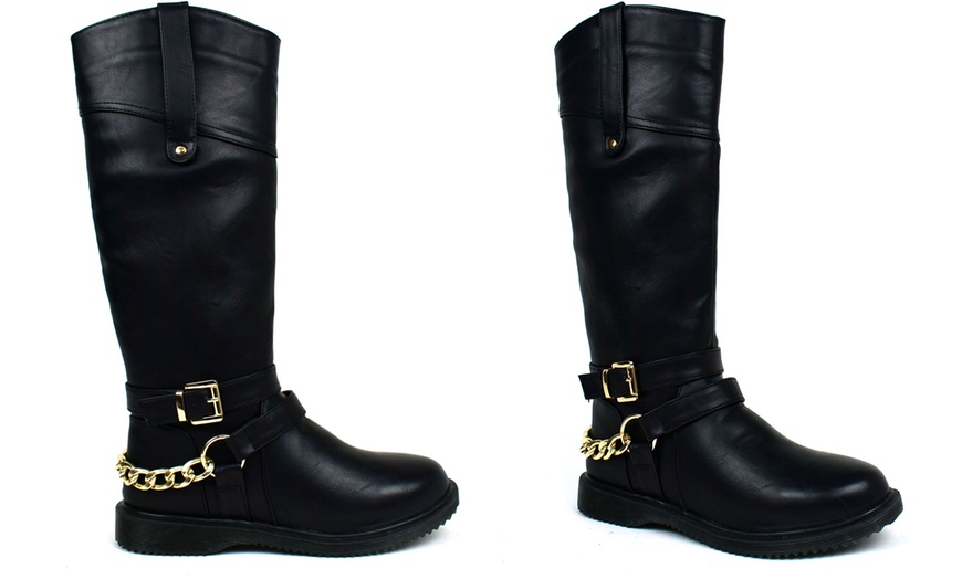 Image 2: Buckle Chain Zip Boots