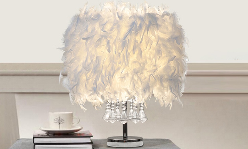 Image 1: Feather Bedside Table Lamp Modern Design