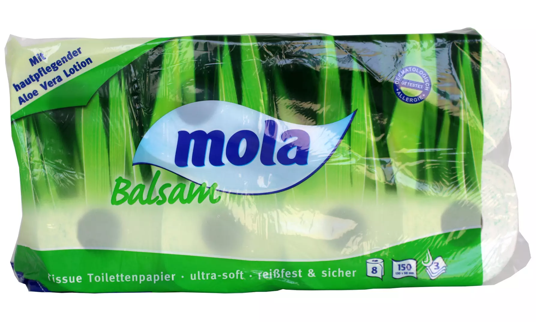 64, 96 oder 192 Rolls Mola Balsam Toilettenpapier, 8 x 150 Blatt - Primary Image