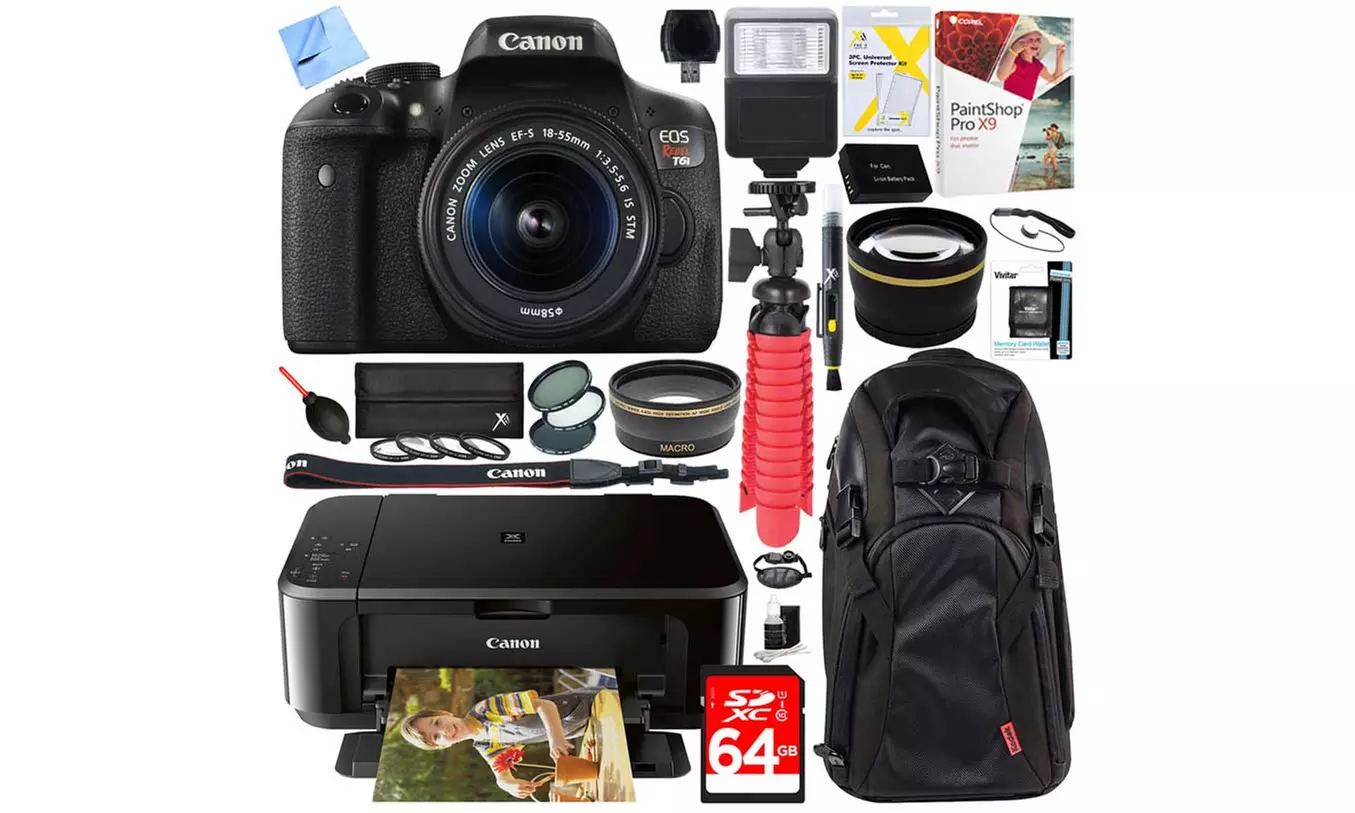 Canon EOS Rebel T6 18MP 1080p DSLR Bundle with 18–55mm IS II Lens, Pixma Printer, and Accessories - Primary Image