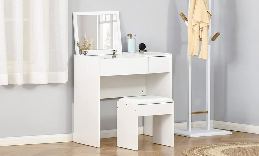 Image 5: HomCom Makeup Desk with Flip-Up Mirror and Hidden Storage