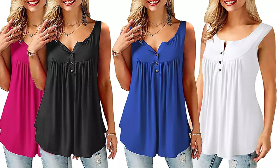 1 o 2 bluse senza maniche da donna, disponibili in 4 colori e varie taglie - Primary Image