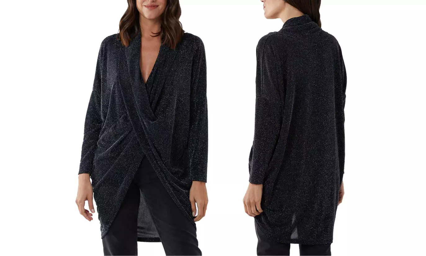 Wrapover Lurex Glitter V-Neck Top