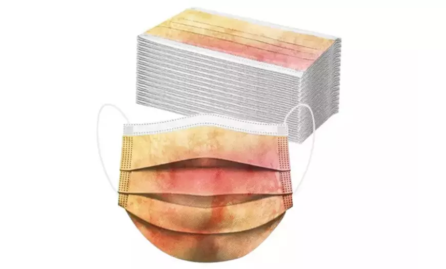 Image 7: 50x Tie-Dye Printed Disposable Face Mask