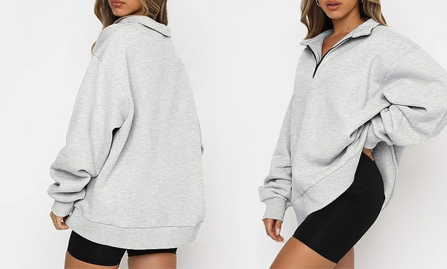 Image 3: Womens Half Zip Casual Pullover Sweatshirt