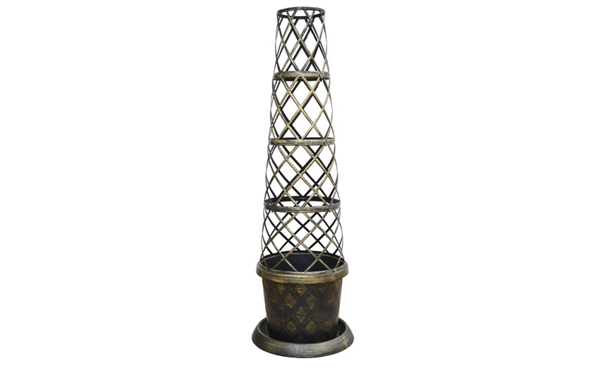 Image 6: Tower Patio Pot Modern Grey or Black with Gold