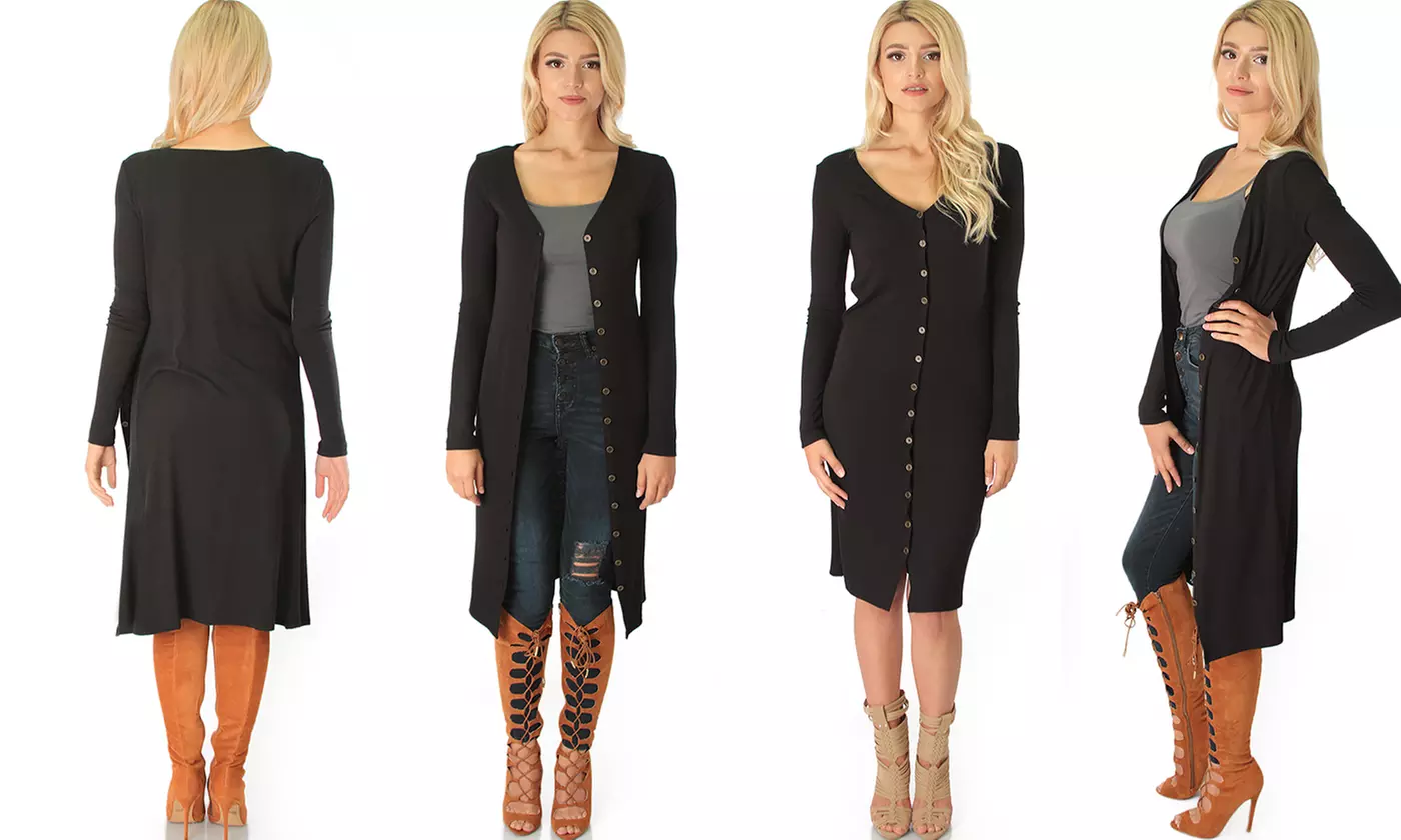 Lyss Loo Long Button-Up Ribbed Cardigan - Second Medium