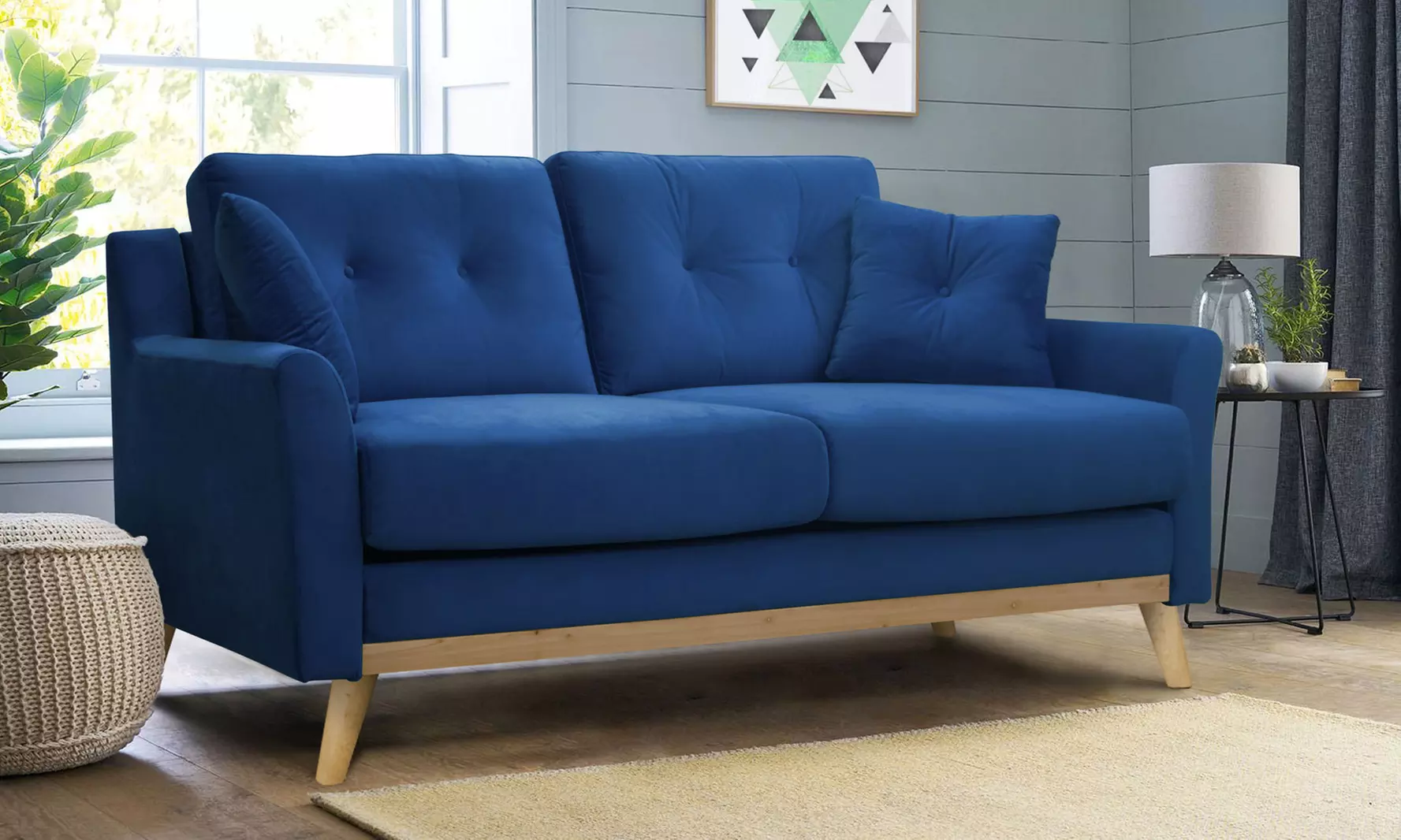 Canapé 3 places Chloé style scandinave velours ou tissu, coussins déhoussables, Sampur, livraison offerte - Primary Image