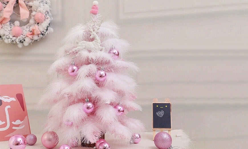 Image 2: Mini sapin de Noël rose, avec lumières LED et ornements