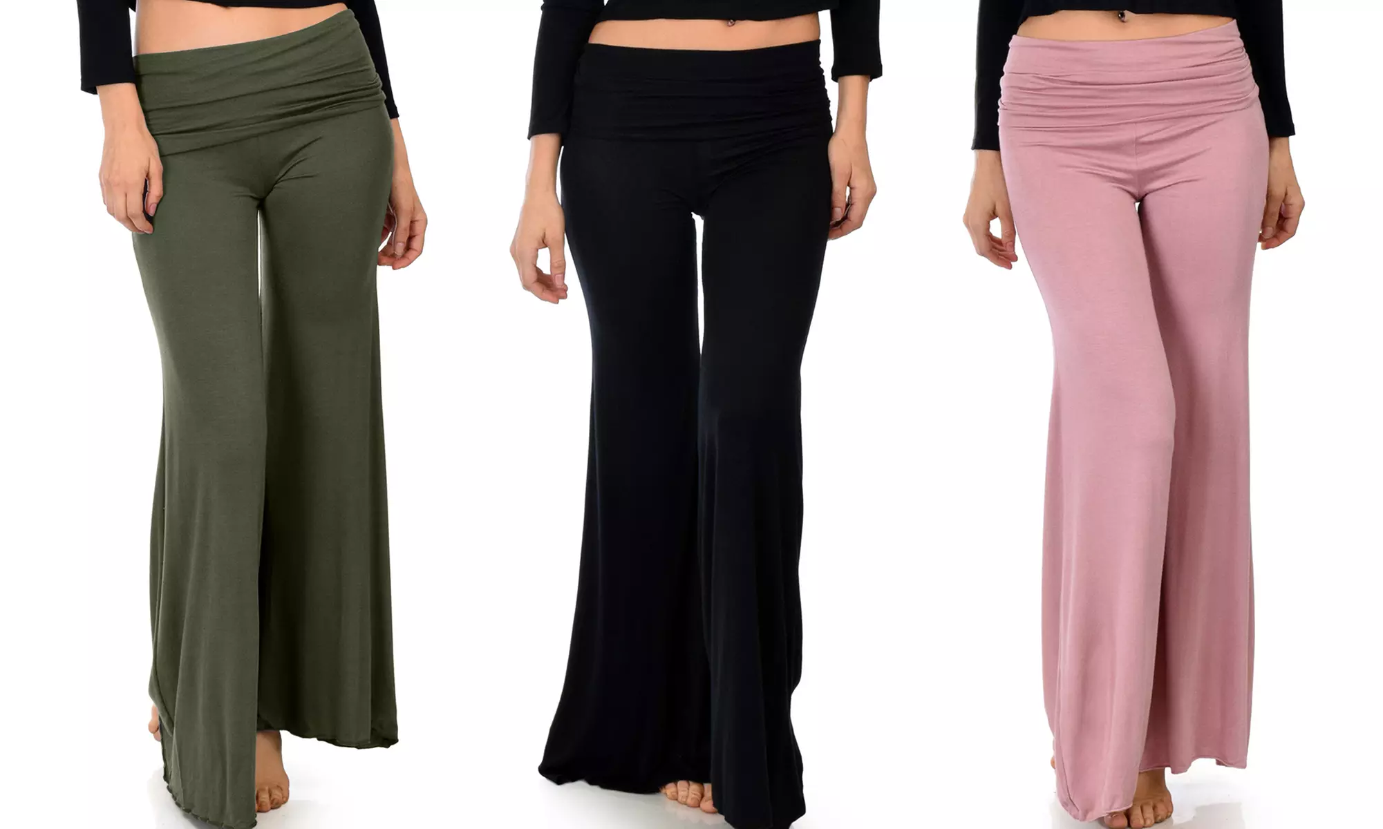 Lyss Loo Women's Flared Palazzo Pants in Regular and Plus Sizes (3-Pack) - Image 4