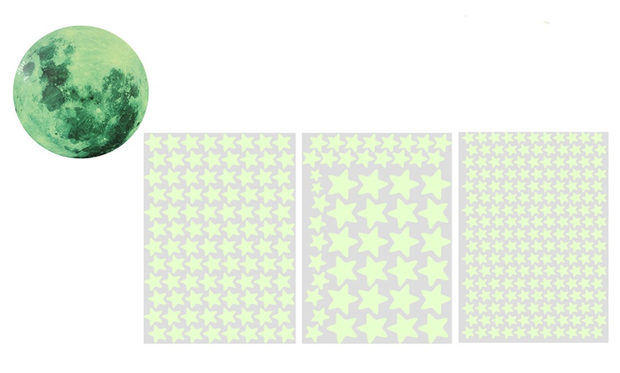 Image 2: One or Two Glow-in-the-Dark Moon and Stars Wall Sticker Sets