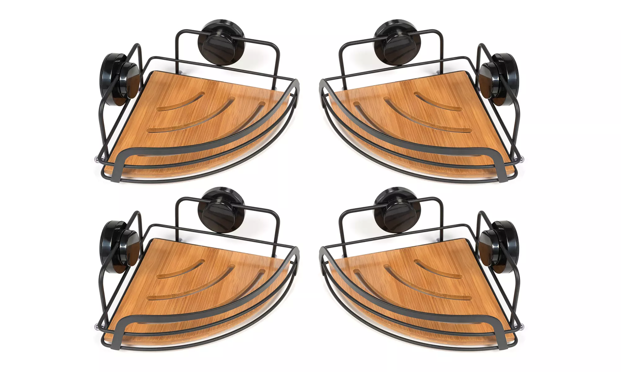 1 à 4 étagères de douche en bambou, fixation sans vis et simple - Second Medium