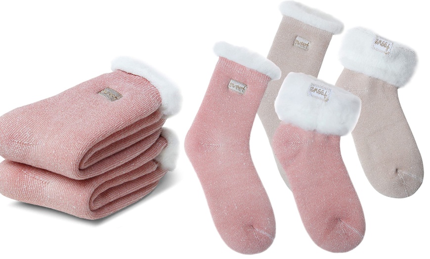 Image 1: 1 oder 2 Paare Kuschel-Socken mit Fleece-Innenfutter für Damen