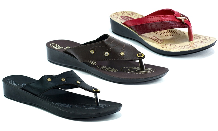 Image 1: Women's Low Wedge Flip Flops