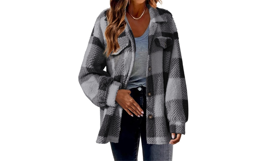 Image 8: Women's Plaid Button Jacket Coat With Pockets