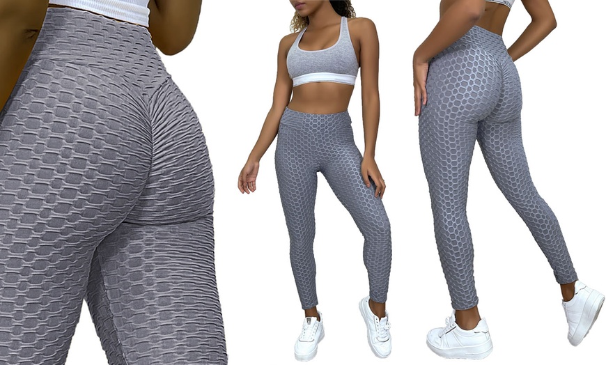 Image 4: Ruched Back Push Up Honeycomb Textured Leggings